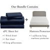 image5 Piece California King Size Sheet Set Navy Blue and Waterproof Mattress Protector White Bundle  Rayon from Bamboo Sateen 4 Piece Sheet Set with 1 Mattress Protector