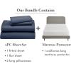 image5 Piece California King Size Sheet Set Royal Navy Blue and Waterproof Mattress Protector White Bundle  600 Thread Count 100 Cotton Sateen 4 Piece Sheet Set with 1 Mattress Protector