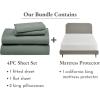 image5 Piece California King Size Sheet Set Sage Green  Cool Tone and Waterproof Mattress Protector White Bundle  600 Thread Count 100 Cotton Sateen 4 Piece Sheet Set with 1 Mattress Protector