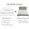 image5 Piece California King Size Sheet Set and Waterproof Mattress Protector Bundle  100 Organic Cotton Percale 4 Piece Sheet Set with 1 Mattress Protector White