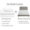 image5 Piece California King Size Sheet Set and Waterproof Mattress Protector Bundle  Rayon from Bamboo Sateen 4 Piece Sheet Set with 1 Mattress Protector White