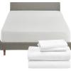 image5 Piece Bedding Bundle  4 Piece White Sheet Set 800 Thread Count 100 Cotton Sateen with 1 White Mattress Protector  California King
