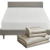 image5 Piece California King Size Sheet Set Beige and Waterproof Mattress Protector Bundle White  100 Egyptian Cotton Sateen 4 Piece Sheet Set with 1 Mattress Protector