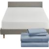 image5 Piece California King Size Sheet Set Blue Hydrangea and Waterproof Mattress Protector White Bundle  100 Organic Cotton Percale 4 Piece Sheet Set with 1 Mattress Protector