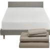 image5 Piece California King Size Sheet Set Cool Taupe and Waterproof Mattress Protector White Bundle  600 Thread Count 100 Cotton Sateen 4 Piece Sheet Set with 1 Mattress Protector