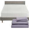 image5 Piece California King Size Sheet Set Lavender and Waterproof Mattress Protector White Bundle  600 Thread Count 100 Cotton Sateen 4 Piece Sheet Set with 1 Mattress Protector