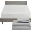 image5 Piece California King Size Sheet Set Light Grey and Waterproof Mattress Protector White Bundle  600 Thread Count 100 Cotton Sateen 4 Piece Sheet Set with 1 Mattress Protector