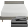 image5 Piece California King Size Sheet Set Mist Grey and Waterproof Mattress Protector White Bundle  600 Thread Count 100 Cotton Sateen 4 Piece Sheet Set with 1 Mattress Protector