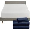 image5 Piece California King Size Sheet Set Navy Blue and Waterproof Mattress Protector White Bundle  Rayon from Bamboo Sateen 4 Piece Sheet Set with 1 Mattress Protector