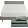 image5 Piece California King Size Sheet Set Sage Green  Cool Tone and Waterproof Mattress Protector White Bundle  600 Thread Count 100 Cotton Sateen 4 Piece Sheet Set with 1 Mattress Protector