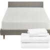 image5 Piece California King Size Sheet Set and Waterproof Mattress Protector Bundle  100 Organic Cotton Percale 4 Piece Sheet Set with 1 Mattress Protector White