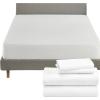 image5 Piece California King Size Sheet Set and Waterproof Mattress Protector Bundle  Rayon from Bamboo Sateen 4 Piece Sheet Set with 1 Mattress Protector White