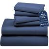 image6 Piece California King Size Sheet Set with 4 Pillowcases 600 Thread Count 100 Cotton Sateen Navy Blue