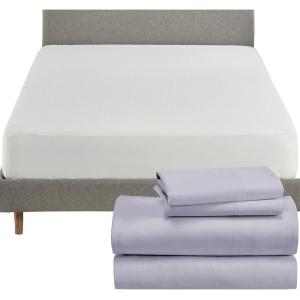 image5 Piece Bedding Bundle  4 Piece Lavender Sheet Set 800 Thread Count 100 Cotton Sateen with 1 White Mattress Protector  California King