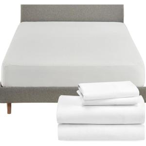 image5 Piece Bedding Bundle  4 Piece White Sheet Set 800 Thread Count 100 Cotton Sateen with 1 White Mattress Protector  California King