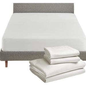 image5 Piece California King Size Sheet Set Ivory  Cream Tone and Waterproof Mattress Protector Bundle White  100 Egyptian Cotton Sateen 4 Piece Sheet Set with 1 Mattress Protector