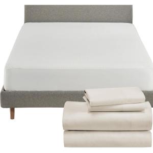 image5 Piece California King Size Sheet Set Ivory  Cream Tone and Waterproof Mattress Protector White Bundle  100 Organic Cotton Percale 4 Piece Sheet Set with 1 Mattress Protector