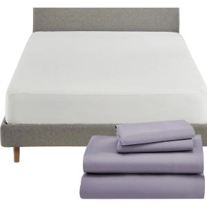 image5 Piece California King Size Sheet Set Lavender and Waterproof Mattress Protector White Bundle  600 Thread Count 100 Cotton Sateen 4 Piece Sheet Set with 1 Mattress Protector