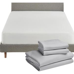 image5 Piece California King Size Sheet Set Light Grey and Waterproof Mattress Protector Bundle White  100 Egyptian Cotton Sateen 4 Piece Sheet Set with 1 Mattress Protector