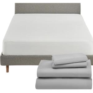 image5 Piece California King Size Sheet Set Light Grey and Waterproof Mattress Protector White Bundle  600 Thread Count 100 Cotton Sateen 4 Piece Sheet Set with 1 Mattress Protector