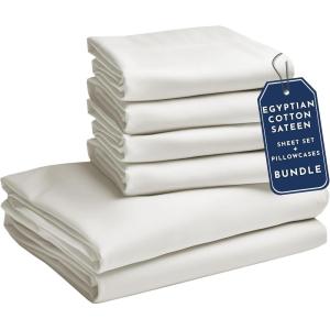 imageBedding Bundle  California King Sheet Set with 4 Pillowcases 100 Egyptian Cotton Sateen Ivory  Cream Tone
