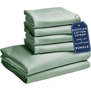 imageBedding Bundle  California King Sheet Set with 4 Pillowcases 100 Egyptian Cotton Sateen Mint Green