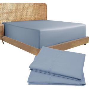 imageCalifornia Design Den Bedding Bundle  Cal King Fitted Sheet with 2 Pillowcases 100 Organic Cotton Percale Blue Hydrangea