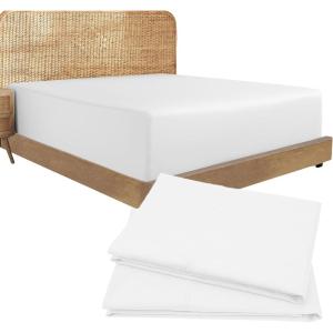 imageCalifornia Design Den Bedding Bundle  Cal King Fitted Sheet with 2 Pillowcases 100 Organic Cotton Percale White