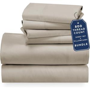 imageCalifornia Design Den Bedding Bundle  Cal King Sheet Set with 4 Pillowcases 800 Thread Count 100 Cotton Sateen Beige